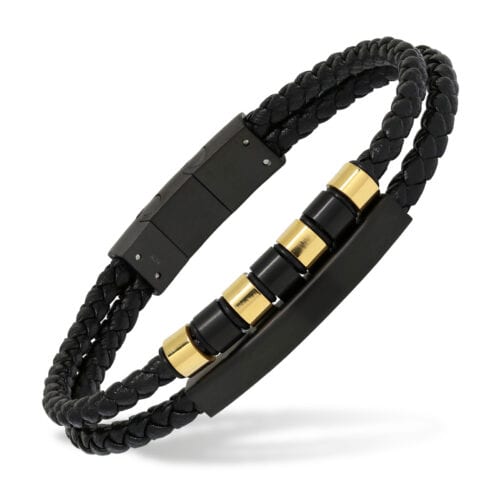 Musta nahkarannekoru teräslaatalla