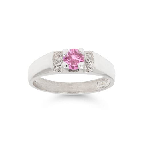Hopeakastesormus pinkillä zirkonilla H6003pink