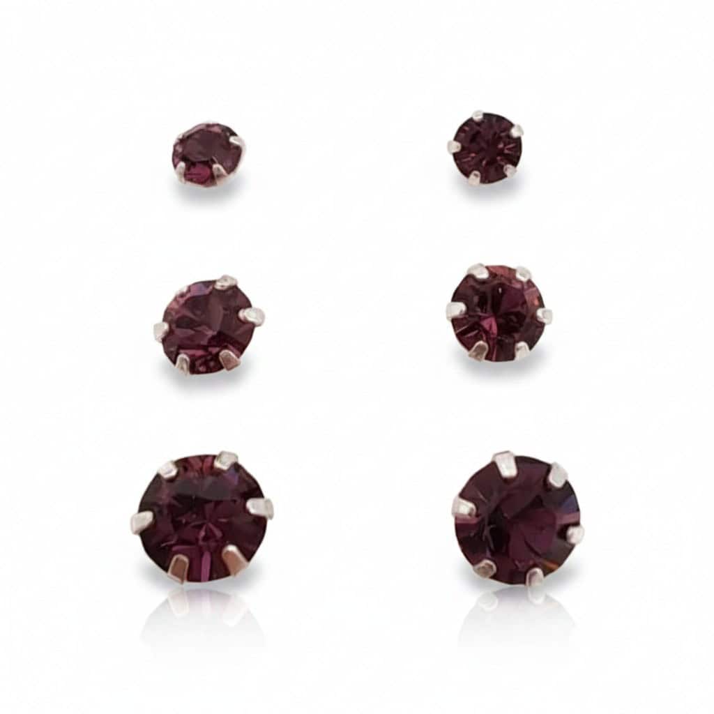 Hopeinen setti 3,4,5 mm lila zirkonia