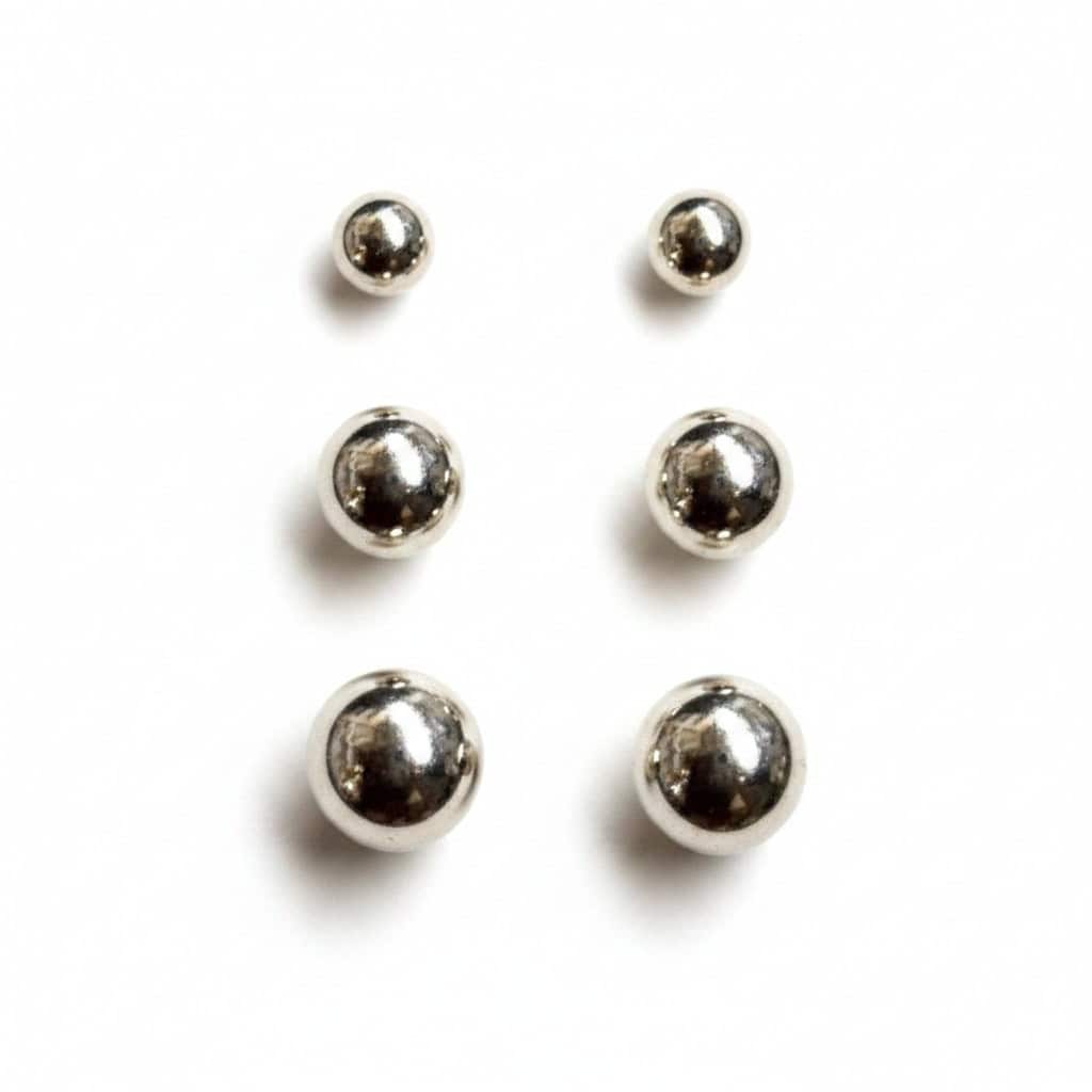 Hopeinen setti 3,4,5 mm pallokorvakoruja
