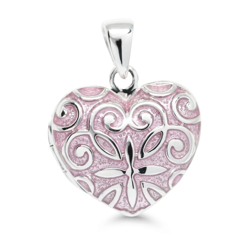 Hopeinen medaljonki emalisydän