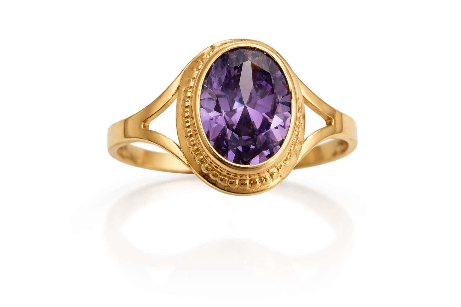 Kultainen sormus violetti kivi 70054