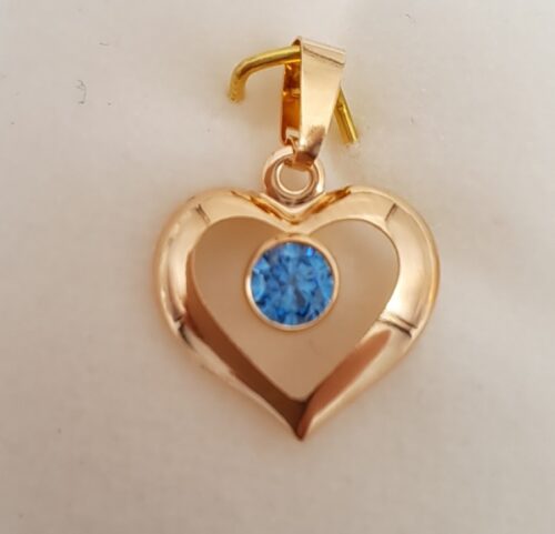Kultainen sydänriipus sininen kivi 10349