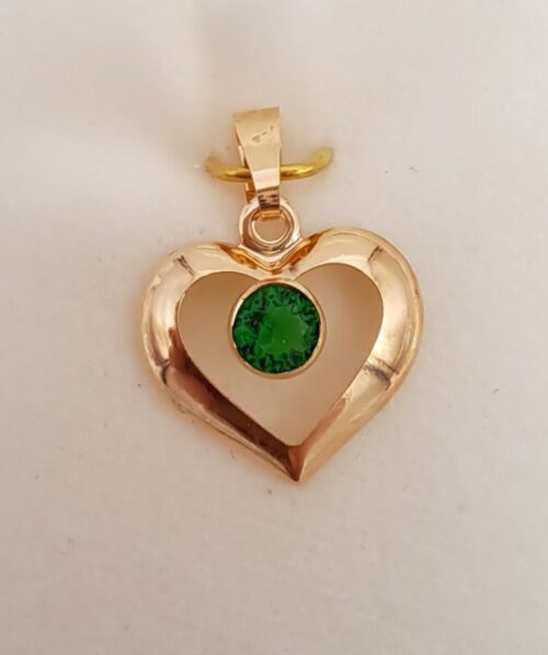 Kultainen sydänriipus vihreä kivi 10349