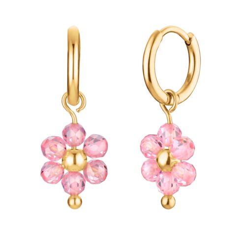 Rosefield – Pink Flower-bead Hoops – korvakorut kullattu rengas