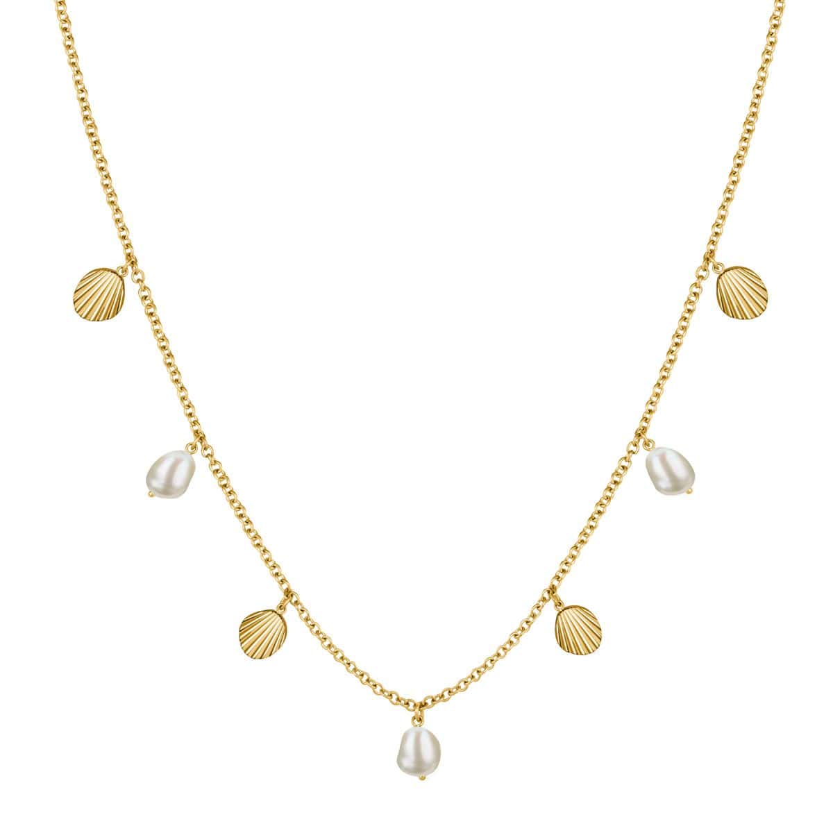 Rosefield – The Amber Multi Shell and pearl charms – kaulakoru kullattu