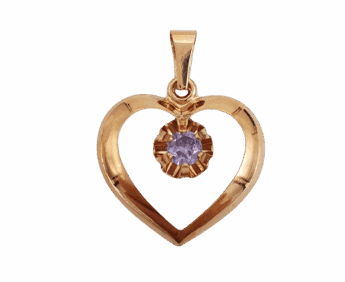Kultainen sydänriipus violetti kivi 10137