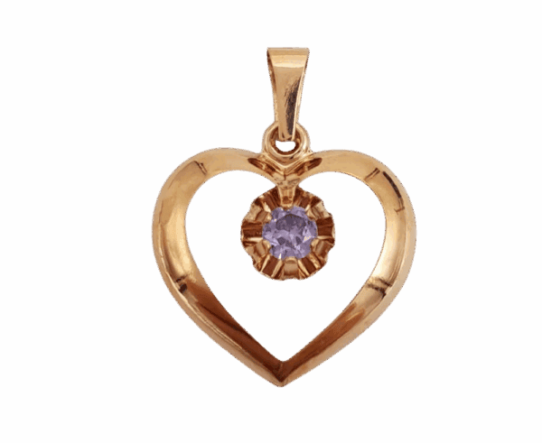 Kultainen sydänriipus violetti kivi 10137