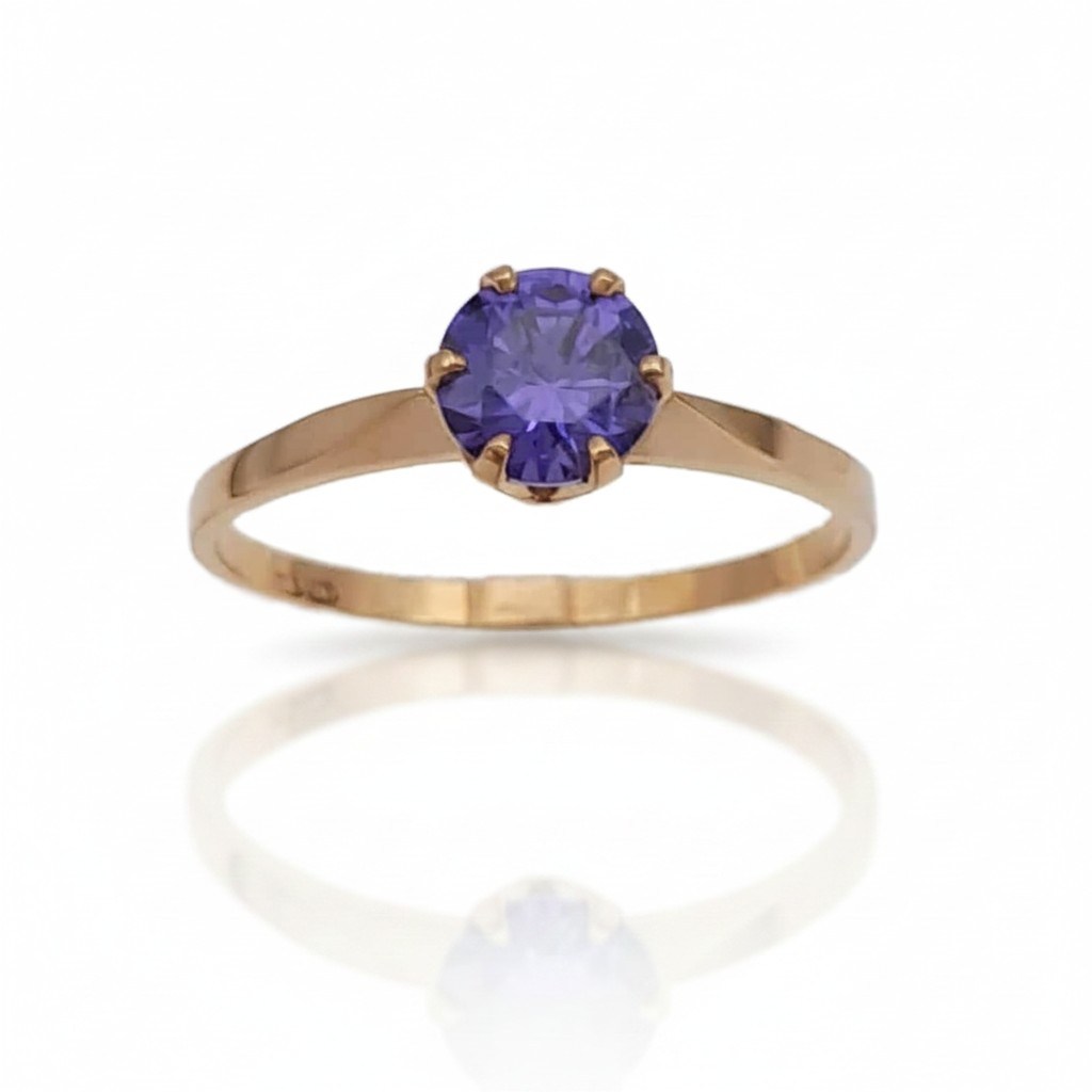 Kultainen sormus violetti kivi 70022